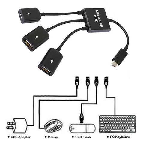 3in1 Micro USB / Type C To 2 OTG 3 Port HUB Cable Splitter Micro-USB Type-C Adapter Converter For Tablet Android Mouse Keyboard ► Photo 1/6