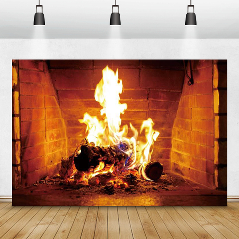 Laeacco Fire Logs Brick Wall Fireplace Room Decro Portrait Photographic Backdrops Photozone Backgrounds Photocall For Photophone ► Photo 1/6