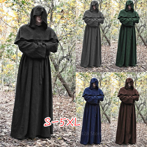 Men Medieval Viking Pirate Cloak Halloween Carnival Party Cosplay Hooded Capes Middle Ages Vintage Fancy Long Robe Coat ► Photo 1/6