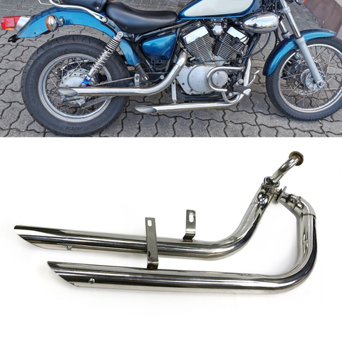 Motorcycle Exhaust Pipe Retro Chrome For Yamaha Virago/V star XV 250 XV 125 Slash Cut Pipe With Muffler Exhaust System+Silencers ► Photo 1/1