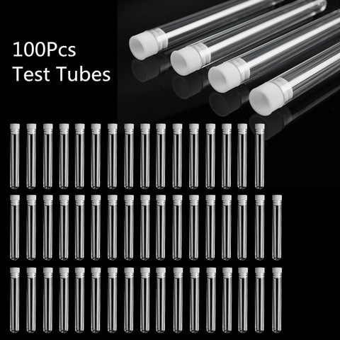 100Pcs Clear Plastic Test Tube With Cap 12x100mm U-shaped Bottom Long Transparent Test Tube Lab Supplies ► Photo 1/5