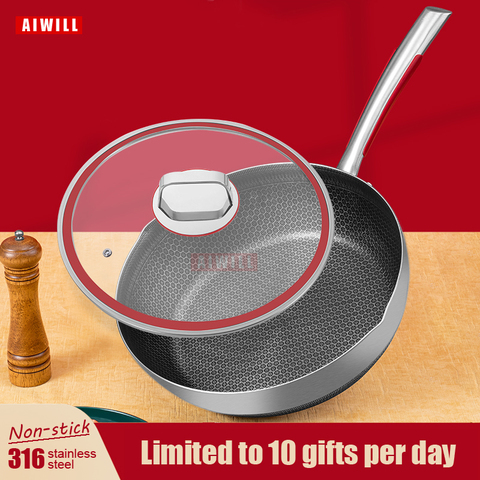 AIWILL 316 Stainless Steel Frying Pan/Wok healthy non-stick general use for gas and induction cooker deepened  quality gift 26cm ► Photo 1/6