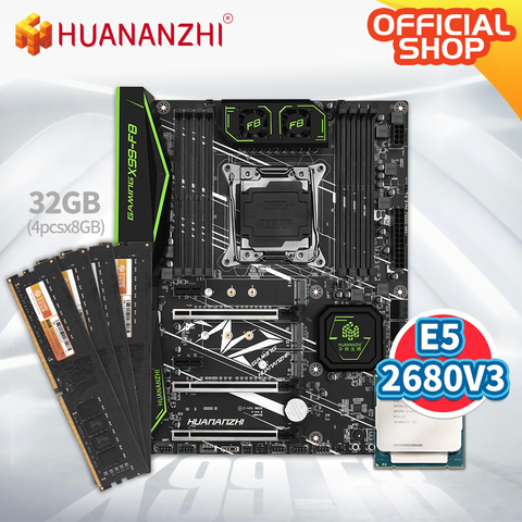 HUANANZHI X99 F8 X99 Motherboard with Intel XEON E5 2680 V3 with 4*8G DDR4 NON-ECC memory combo kit set NVME SATA 3.0 USB 3.0 ► Photo 1/1