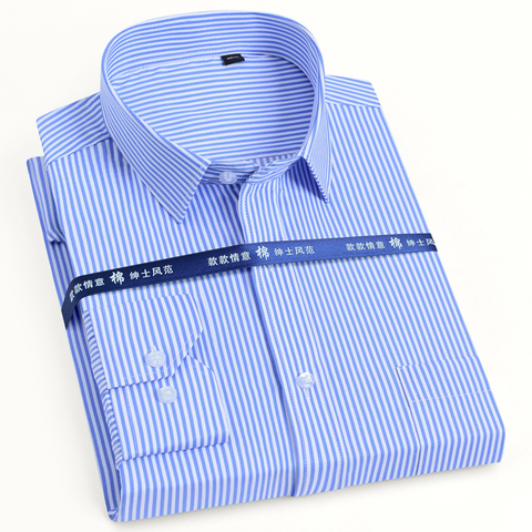Men's Classic Long Sleeve Solid/striped Basic Dress Shirts Single Patch Pocket Formal Business Standard-fit Office Social Shirt ► Photo 1/6