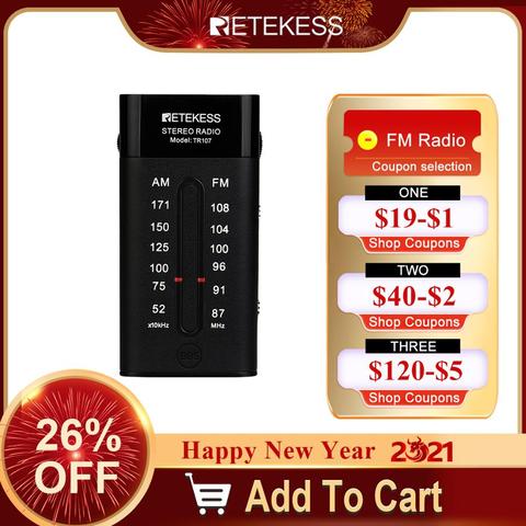 RETEKESS TR107 Portable Mini Pocket Radio FM AM Pointer Tuning Stereo Support BBS Mega Bass With Earphone For Walk Jogging Gym ► Photo 1/6