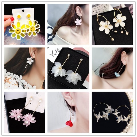 Korean Style Personality Crystal Acrylic Flowers Drop Earrings For Women Geometric Dangle Earring Lover Sweet Cute Gift ► Photo 1/6