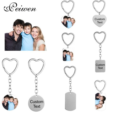 Stainless Steel Custom Photo Name Date KeyChain Personalized DIY Engrave Round ID Dog Tag Heart Key Ring Charm Pendant Key Chain ► Photo 1/6