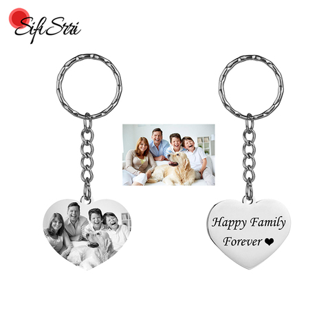 Sifisrri Custom Engraved Photo Name Heart Keychains Personalized Stainless Steel Drive Safe Key Ring Women Men DIY Jewelry Gift ► Photo 1/6