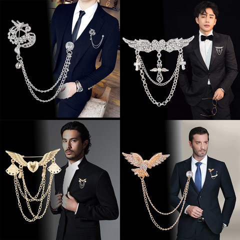 High-end Brooch Crystal Rhinestone Chain Tassel Metal Wedding Dress Suit Corsage Collar Lapel Pin Men Accessories Jewelry Luxury ► Photo 1/6