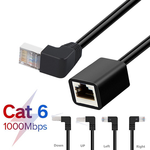 90 Degree Right Angle Cat6 Ethernet Extension Cable RJ45 Cat 6 Male to Female Ethernet Lan Network Cable Adapter for PC Laptop ► Photo 1/6