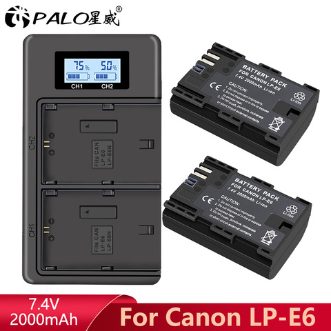 PALO LP-E6 LP-E6N LP E6 2000mAh Battery Cell+LCD USB Dual Charger For Canon EOS 6D 7D 5D Mark II III IV 60D 60Da 70D 80D 5DSR ► Photo 1/6