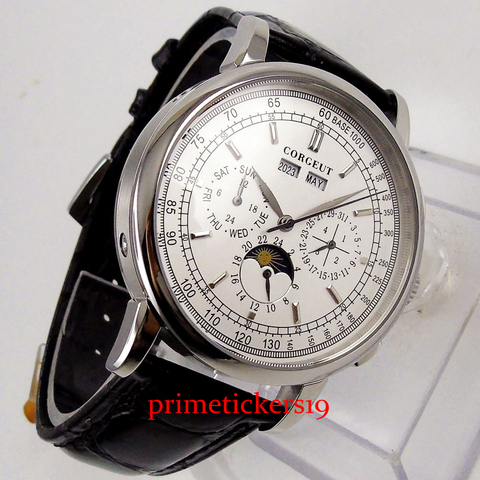 CORGEUT 42mm black/white colors watch dial  day week function leather strap automatic watch men gift ► Photo 1/4