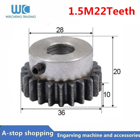 1pcs Gear pinion 22T Mod 1.5 M Right Teeth 45# steel positive gear gear rack transmission for track rail engrave mach ► Photo 1/1