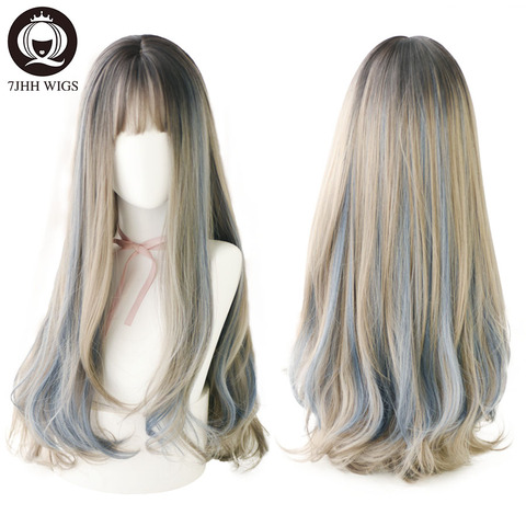 7JHH WIGS Layer Blue Brown Black LOLITA Wigs With Bangs Long Straight Omber Purple Noble Wigs For Women Fashion Cosplay Wig ► Photo 1/6