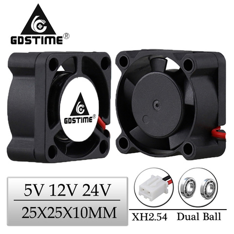 Gdstime 2Pcs 5V 12V 24V Ball/Sleeve Axial Cooler 25x25x10mm 2.5cm Mini Cooling Fan 2510 25mm Centrifugal Electric 3D Printer Fan ► Photo 1/6