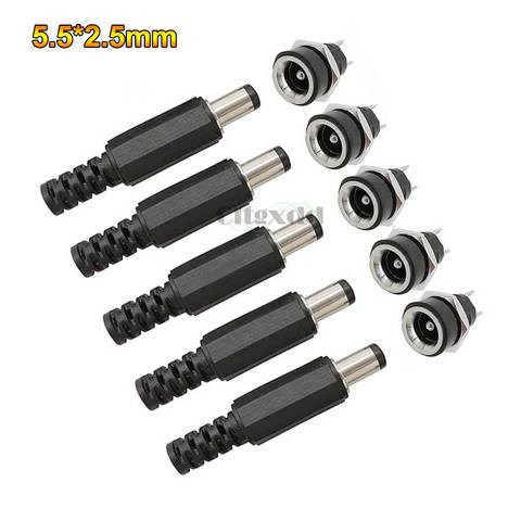 Cltgxdd 10PCS 12V 3A 5.5 x 2.5 mm Plastic Male Plugs + DC Power Jack Female Socket Panel Mount Connector 5.5*2.5 mm ► Photo 1/6