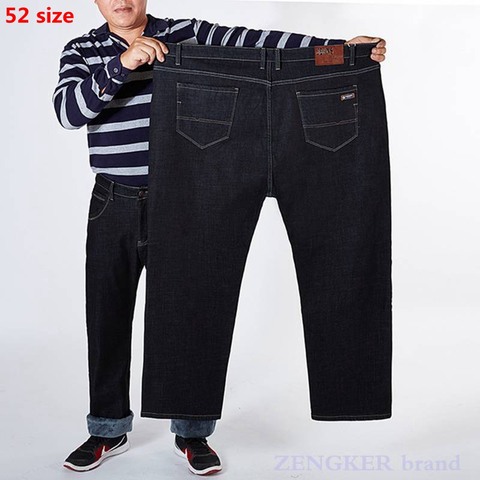 Oversized plus velvet jeans men's loose straight-leg winter men's warm long pants 50 52 54 jeans thick plus size jeans ► Photo 1/6