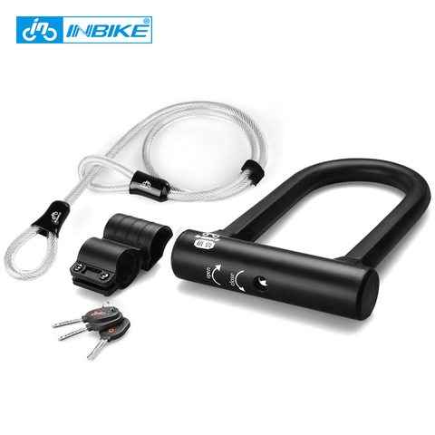 INBIKE Anti-theft U Lock Bike MTB Road Bicycle Lock Bike Lock Cycling Accessories Heavy Duty Steel Security Bike Cable ULock Set ► Photo 1/6