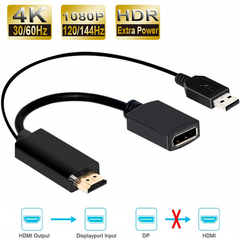 2022 Best 4K 60Hz HDMI to Displayport Adapter Cable 1080P 120Hz HDMI to DP Converter Male HDMI 2.0 to Female Displayport 1.4 PS4 ► Photo 1/6