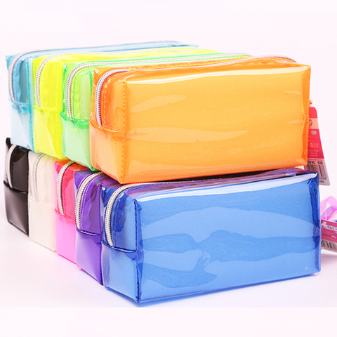 1PC New Waterproof School Cosmetic Handbags Transparent Plastic Box Pen  Holder Bag Makeup Pouch Pencil Case