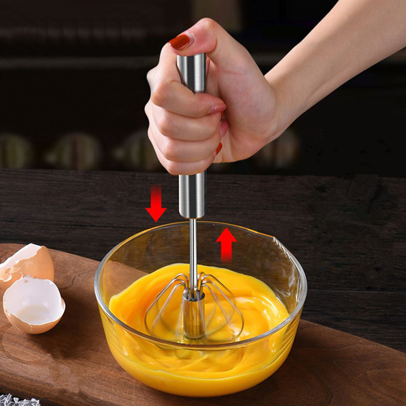 Semi-Automatic Egg Beater 304 Stainless Steel Egg Whisk Manual Hand Mixer  Self Turning Egg Stirrer Kitchen Egg Tools