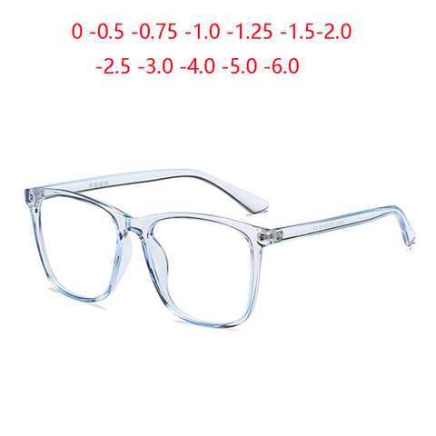 Anti-blue Light Unisex Prescription Eyeglasses Ultralight TR90 Transparent Blue Square Nearsighted Glasses 0 -0.5 -0.75 To -6.0 ► Photo 1/6