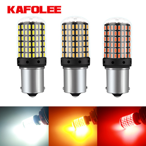 KAFOLE No Hyper Flash BA15S P21W BAU15S PY21W Front Rear Turn Signal Bulb Canbus Error Free Led Amber Yellow 3014 Chipset 144SMD ► Photo 1/6