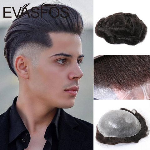 EVASFOS Men's Natural Hair Wig Full PU Capillary Prosthesis Man Indian Human Hair Transparent Toupee Hair Replacement System ► Photo 1/6