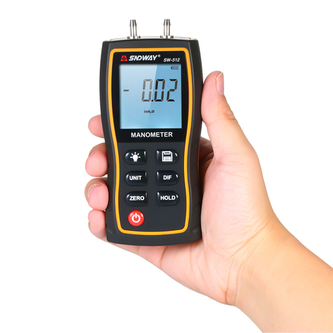 SNDWAY SW-512 Differential Manometer Hand-held LCD Digital Dual-port Manometer Differential Air Pressure Gauges Tester ► Photo 1/6