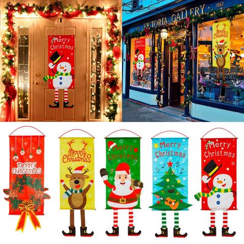 Huiran 2022 Christmas Snowman Elk Santa Claus Cloth Hanging Flag Merry Christmas Decorations For Home Xmas Ornaments Banners ► Photo 1/6