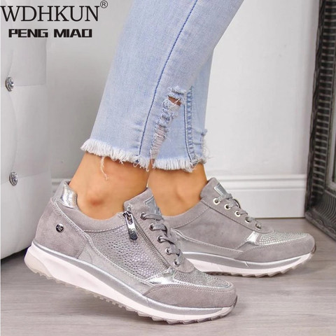 Women Shoes Gold Sneakers Zipper Platform Trainers Women Shoes Casual Lace-Up Tenis Feminino Zapatos De Mujer Womens Sneakers ► Photo 1/6