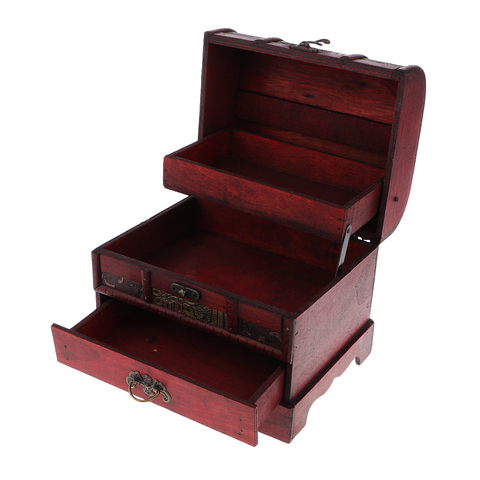 Retro Wooden Jewelry Storage Box Treasure Chest Organizer Home Decor 22x16cm ► Photo 1/6