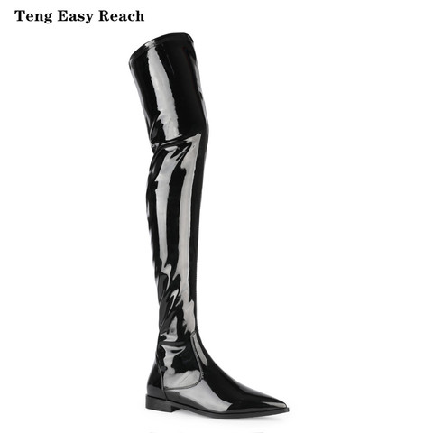 2022 New cow patent leather Women Boots Black Over the Knee Boots Sexy Female Autumn Winter lady Thigh High Boots 34-45 ► Photo 1/6