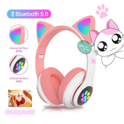 Bluetooth Cat Ears Headset Wireless Headphone Kid Girl Music Phone Earbuds  Gift
