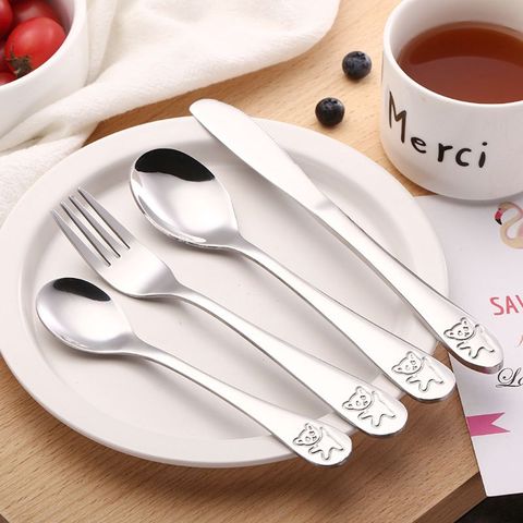 4pcs/set Baby Teaspoon Spoon Food Feeding Fork Knife Utensils Set Stainless Steel Kids Learning Eating Habit Children Tableware ► Photo 1/5