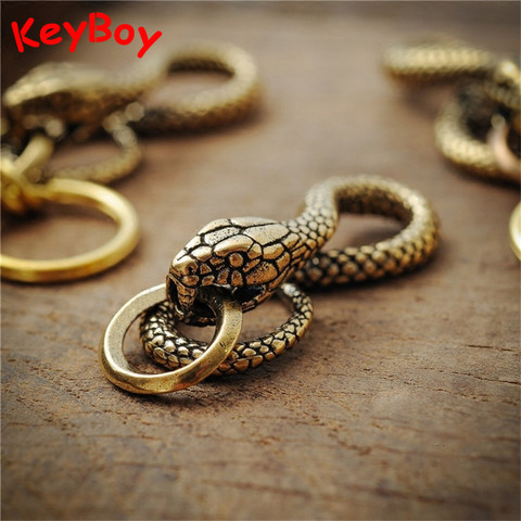 Handmade Pure Copper Zodiac Snake Keychains Pendants Vintage Brass Animal Python Waist Buckle Punk Men Women Car Key Chain Rings ► Photo 1/6