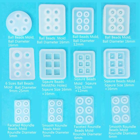 12Pcs All Sizes Round Square Roundle Beads Epoxy Resin Molds Gemstone Jewelry Making ► Photo 1/6