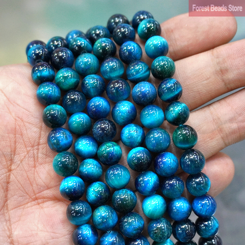 Natural Stone Peacock  Blue Tiger Eye Stone Loose Round Beads DIY Bracelet Necklace for Jewelry Making 15