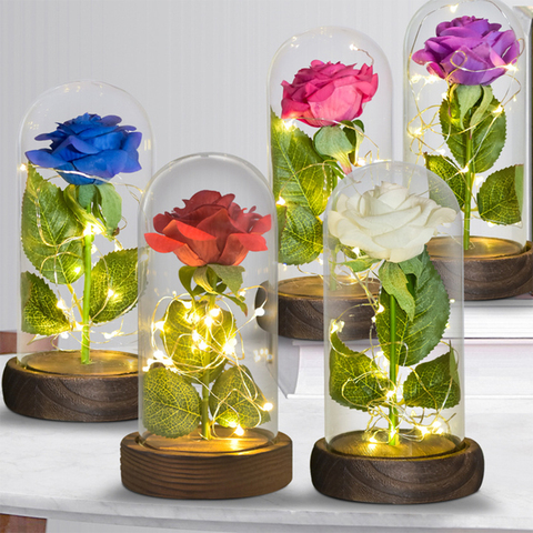 The Beauty Beast Red Artificial Flower Rose with LED Light Glass dome Creative Gifts For Birthday Mother's Day Home Decoration ► Photo 1/6