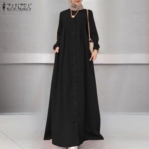 Autumn Maxi Long Dress Women Long Sleeve Buttons Sundress ZANZEA Vintage Hijab Muslim Dress Casual Islamic Clothing Caftan Robe ► Photo 1/6