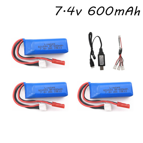 7.4V 600mAh 20c Lipo Battery and Charger Set for WLtoys K969 K979 K989 K999 P929 P939 RC Car Spare Parts 2s 7.4v 601844 Battery ► Photo 1/6