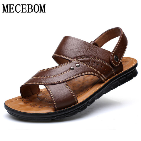 Summer Men Sandals Quality Genuine Leather Shoes Male Comfortable Slip-on Slippers Beach Brown Man Sandal zapatillas hombre ► Photo 1/6