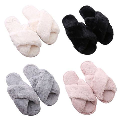 Womens Winter Cross Plush Home Slippers Fuzzy Warm Flat Shoes Open Toe Sandals P31B ► Photo 1/5