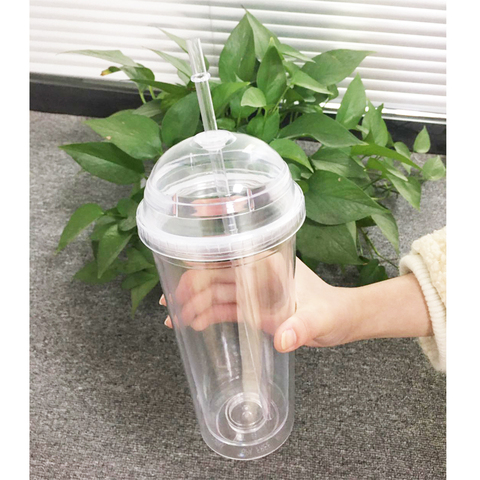 20oz Milk Tumbler with Dome Lids Double Wall Plastic Drink Cups With Straw Reusable Clear Water Bottle Transparent Fruit Cup ► Photo 1/6