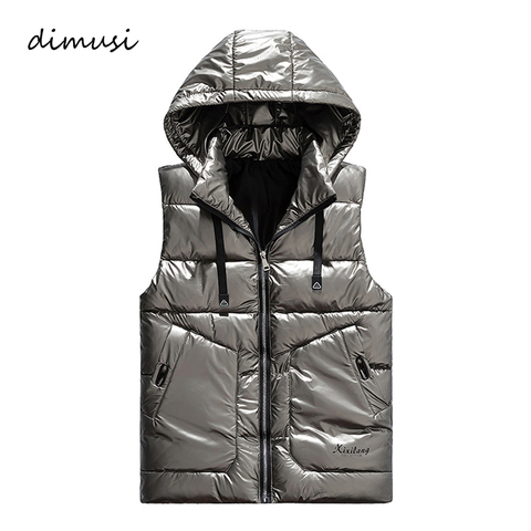 DIMUSI Men's Vest Winter Fashion Glossy Cotton-Padded Hooded Sleeveless Jackets Casual Outwear Thermal Waistcoats Mens Clothing ► Photo 1/6