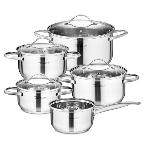 Velaze Cookware Set Kitchen Stainless Steel 9-Piece Cooking Pot Set,Induction Safe,Non Stick Saucepan,Casserole with Glass lid ► Photo 1/6