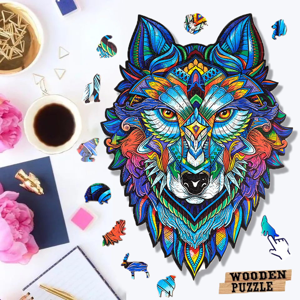 Wooden Jigsaw Puzzle Wolf Unique Shape Education Puzzles Gift Adults Kids Toys 