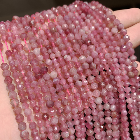 A+ Natural Pink Tourmaline Faceted Loose Gems Beads for Jewelry Making DIY Christmas Gift Bracelets 15'' Tiny Stone Bead 2/3/4mm ► Photo 1/6