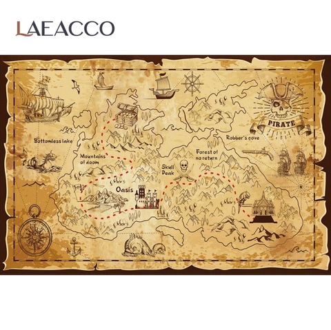 Laeacco Pirate Old Treasure World Map Birthday Party Baby Cartoon Photographic Background Photo Backdrop Photocall Photo Studio ► Photo 1/6