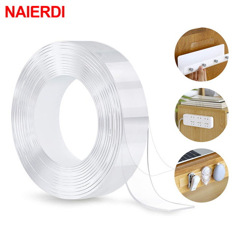 NAIERDI 2mm Thicken Transparent Reusable Waterproof Adhesive Tape Cleanable Traceless Nano Magic Tape Double Sided Tape 1M/2M/3M ► Photo 1/6